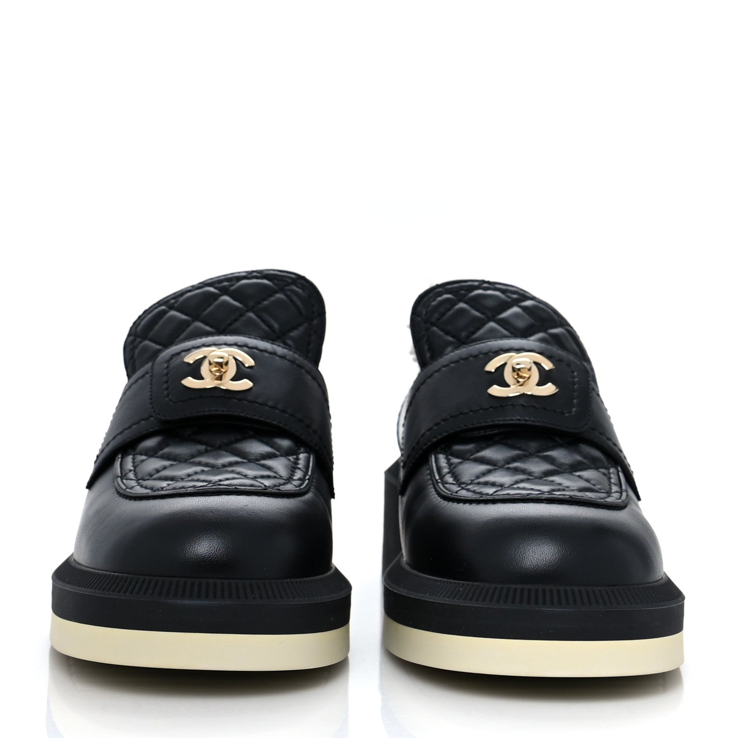 Chanel Lambskin Shearling Quilted CC Turnlock Loafers 40 Black 2 of 9