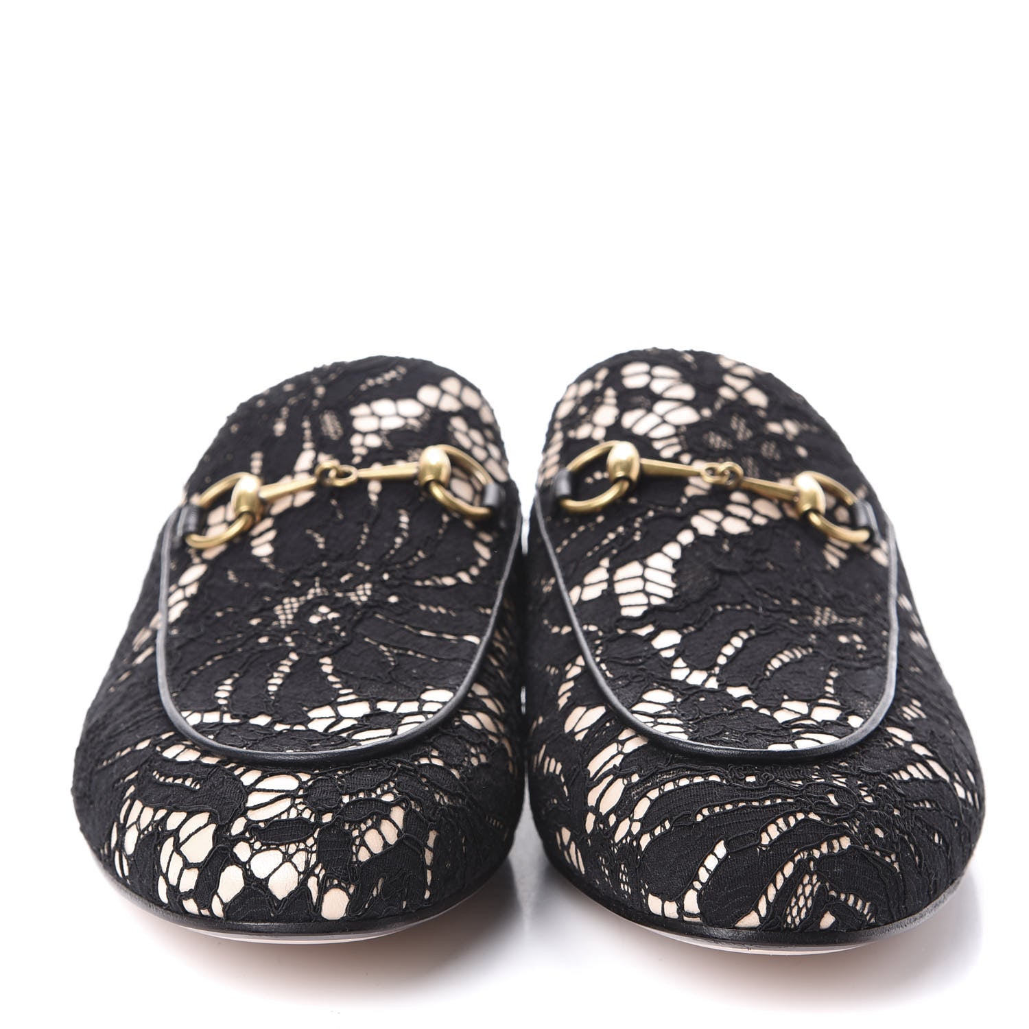 Gucci Lace Malaga Kid Womens Princetown Slippers 40 Black Skin Rose 2 of 7