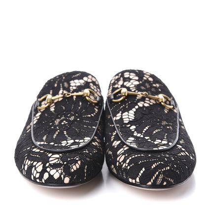 Gucci Lace Malaga Kid Womens Princetown Slippers 40 Black Skin Rose 2 of 7