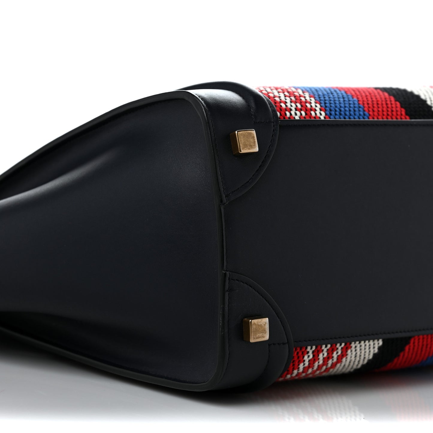 Smooth Calfskin Striped Canvas Micro Luggage Navy Blue