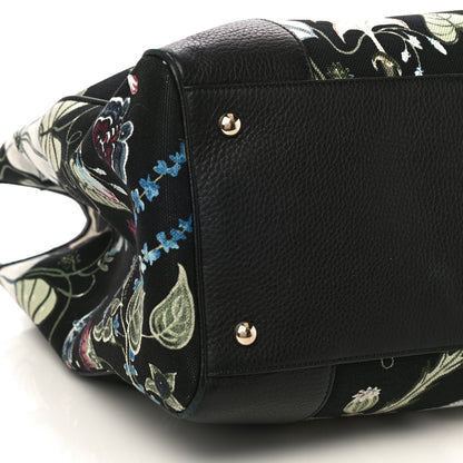 Gucci Canvas Cellarius Calfskin Flora Knight Large Bamboo Shopper Tote Black 4 of 10
