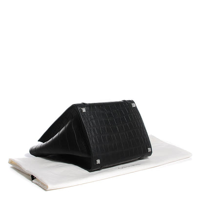 Celine Crocodile Embossed Calfskin Medium Phantom Luggage Black 4 of 8