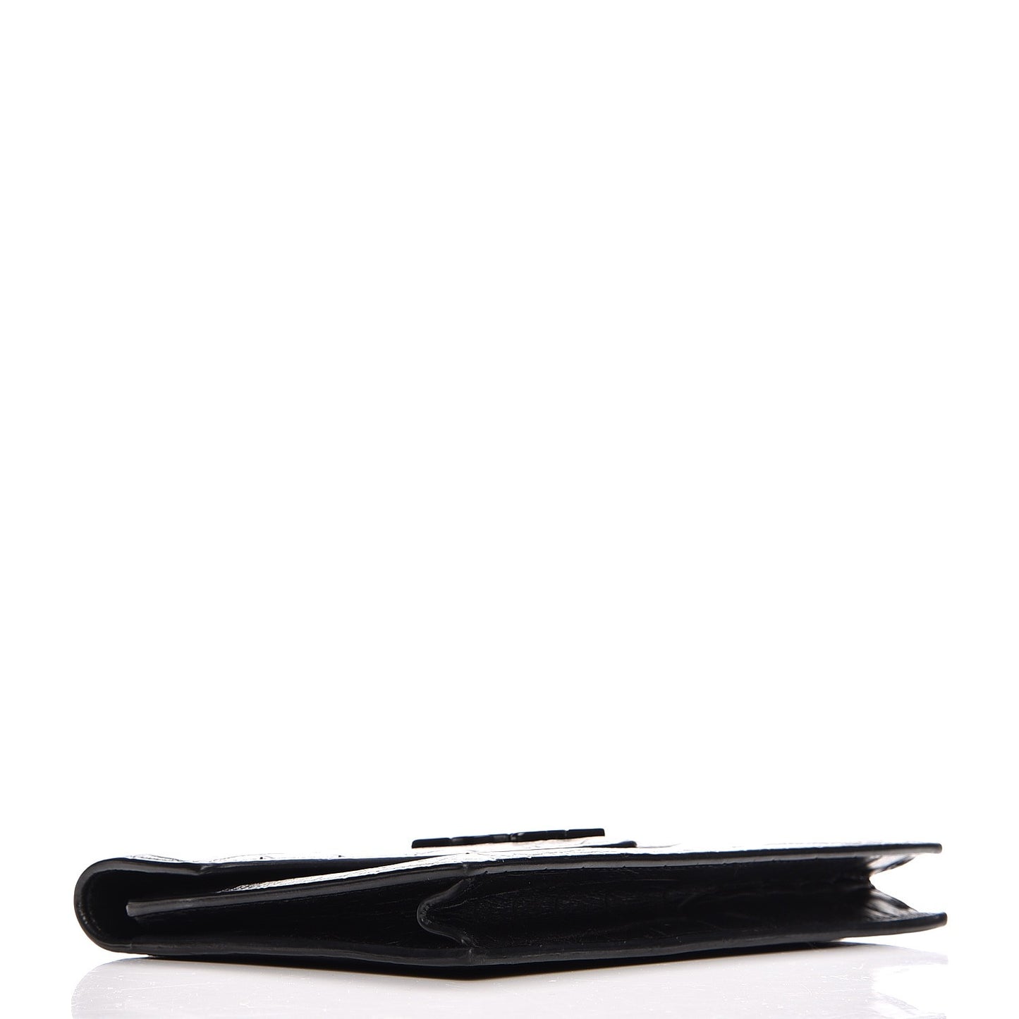 Calfskin Crocodile Embossed Monogram Chain Wallet Black