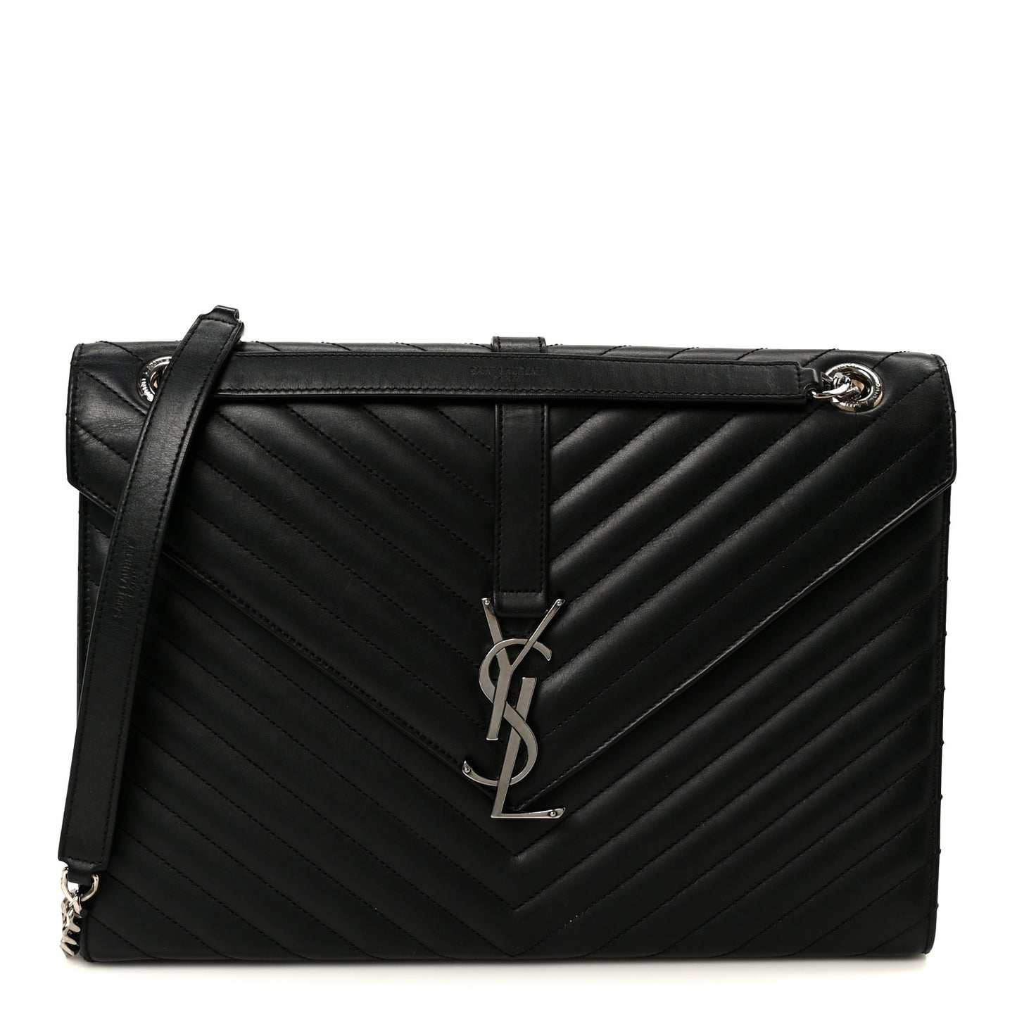 Smooth Calfskin Matelasse Chevron Large Monogram Satchel Black