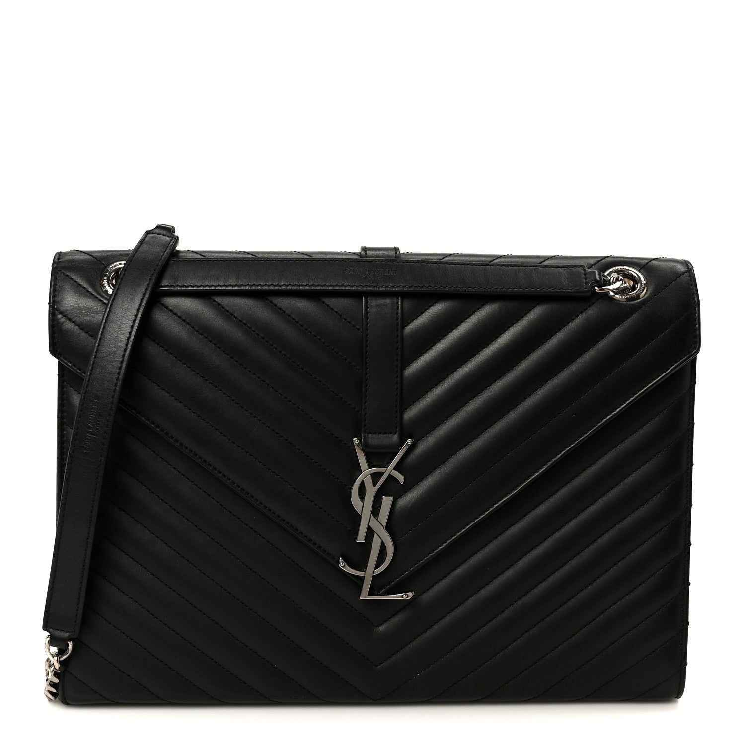 Saint Laurent Smooth Calfskin Matelasse Chevron Large Monogram Satchel Black 1 of 10