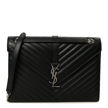 Saint Laurent Smooth Calfskin Matelasse Chevron Large Monogram Satchel Black 1 of 10