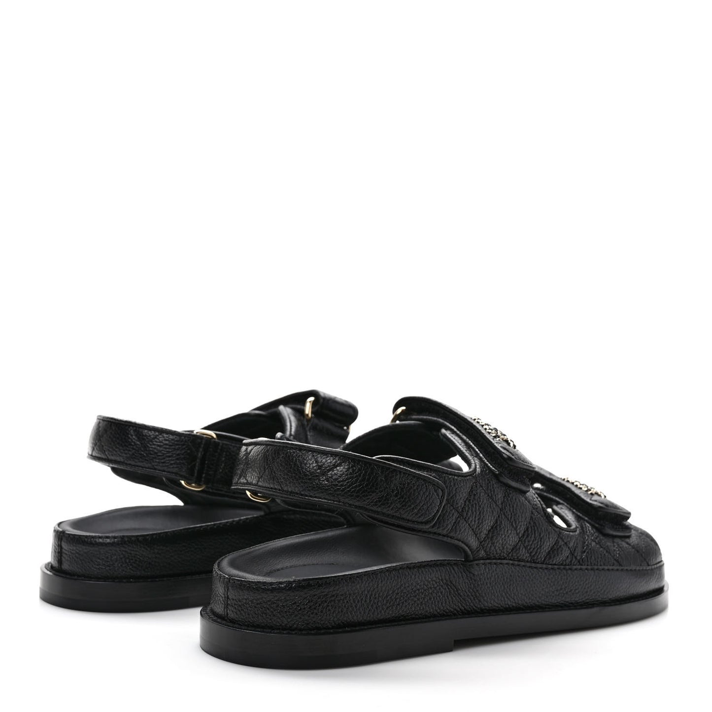 Grained Calfskin Velcro Dad Sandals 38 Black