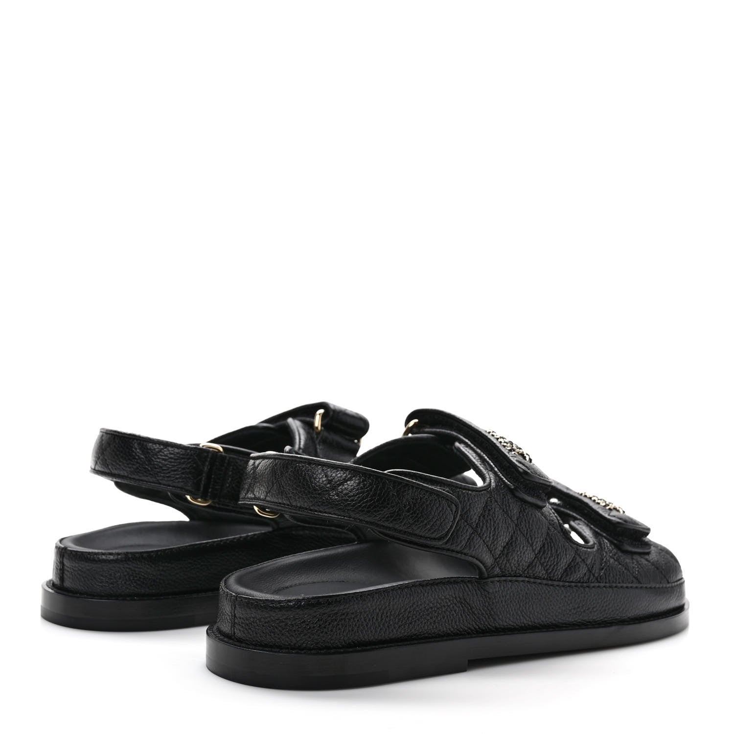 Chanel Grained Calfskin Velcro Dad Sandals 38 Black 4 of 9