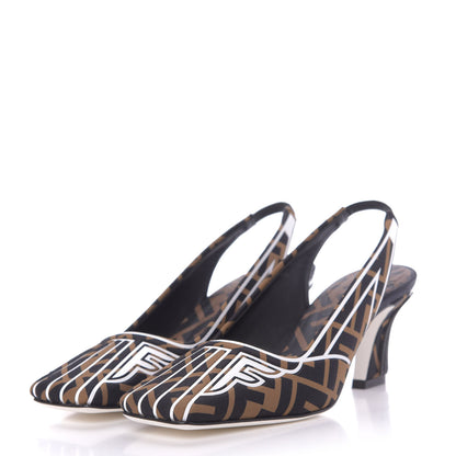 Fendi Lycra Film FF FFreedom Decollete Slingback Pumps 35 Tobacco Moro White 2 of 10