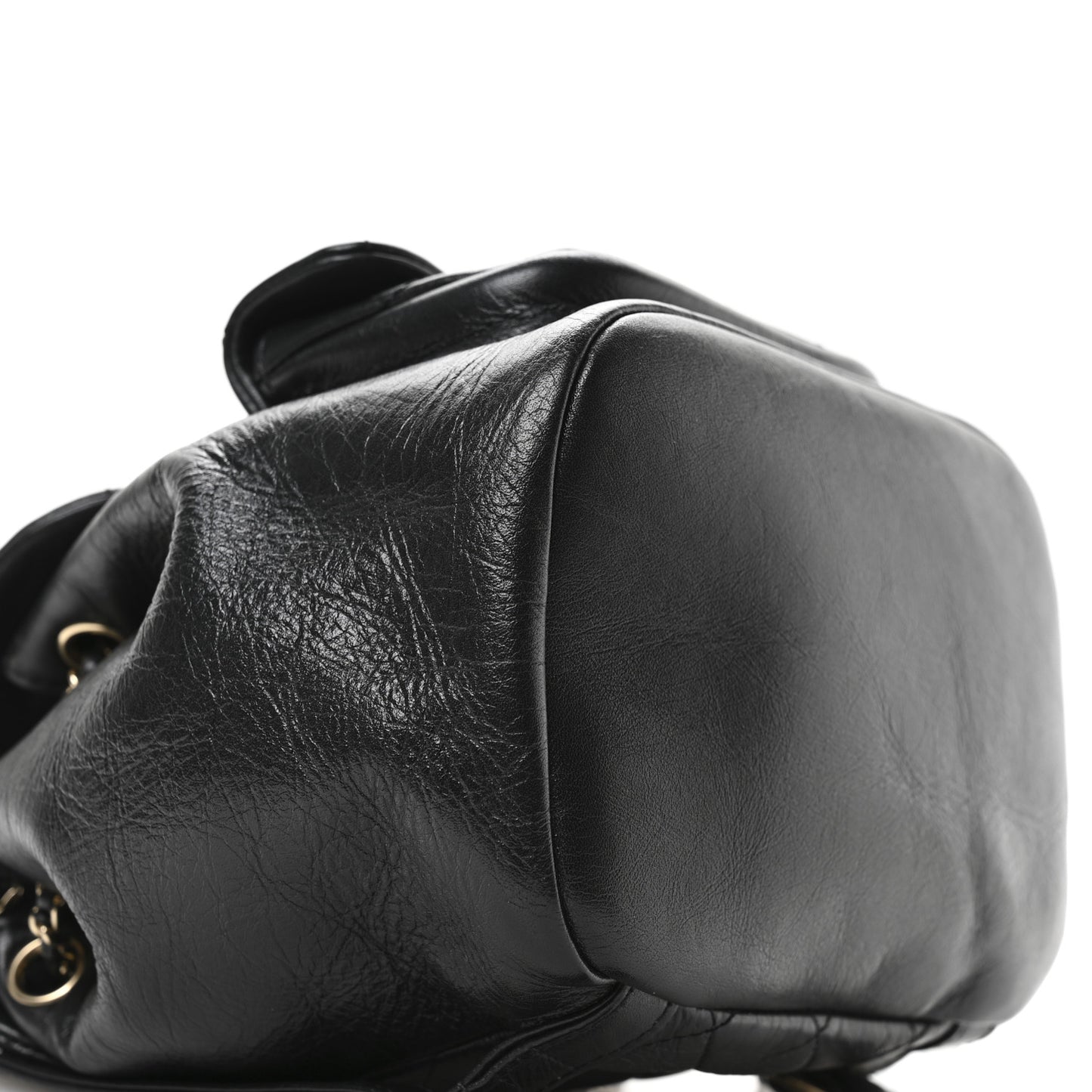 Glazed Aged Calfskin Quilted Small Duma Drawstring Backpack Black