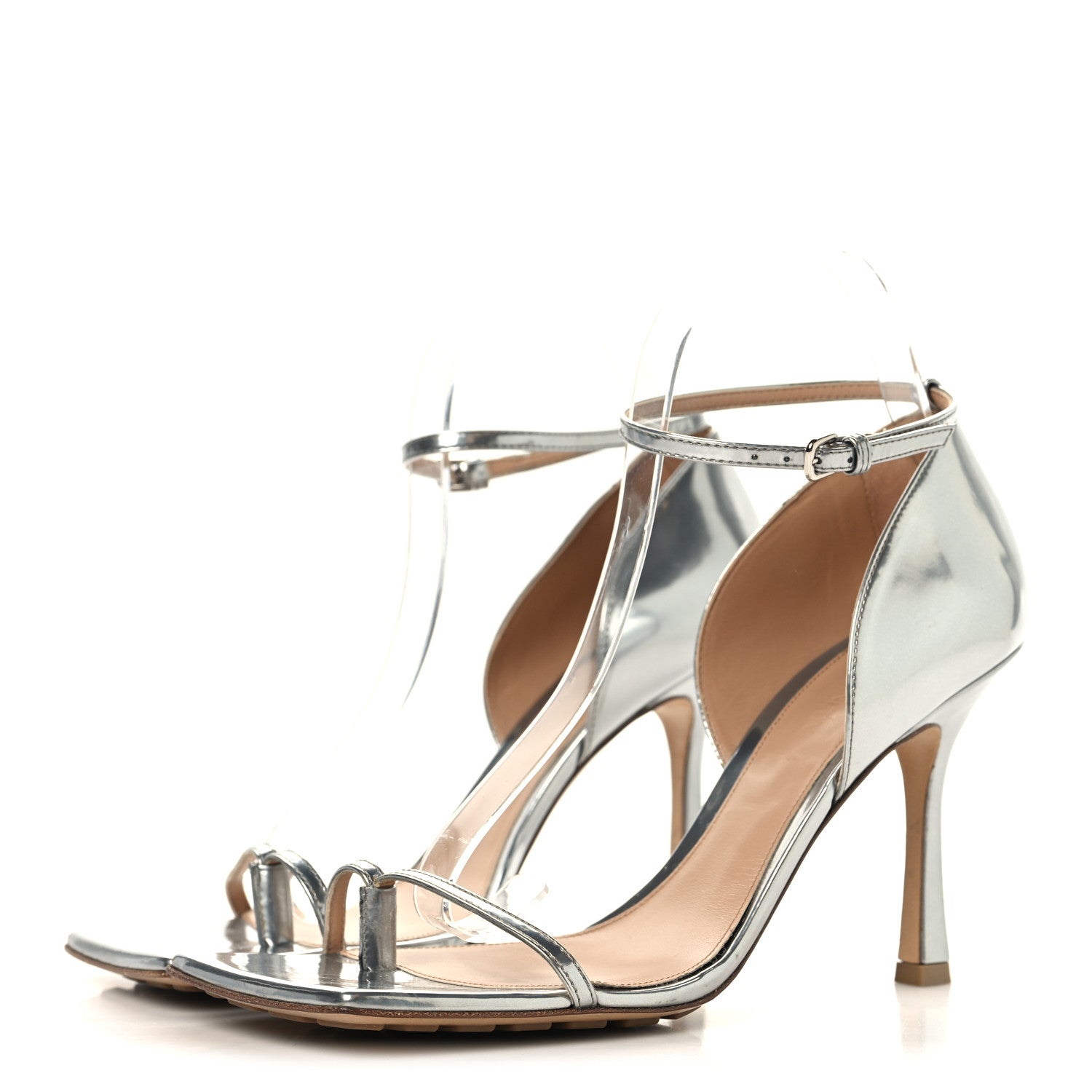 Bottega Veneta Mirror Calfskin Stretch 90mm Sandals 39 Silver 4 of 9