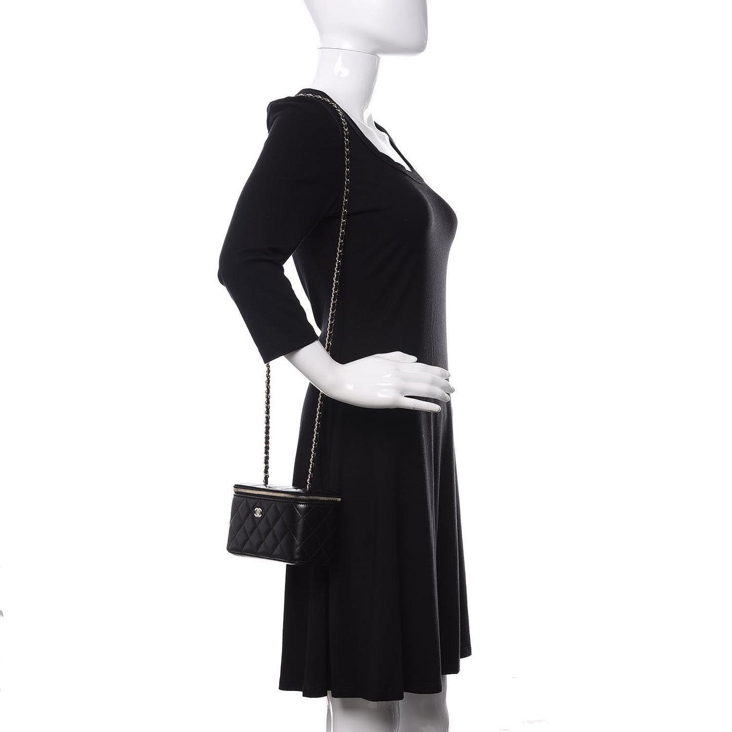 Lambskin Quilted Small Vanity Case With Chain Black