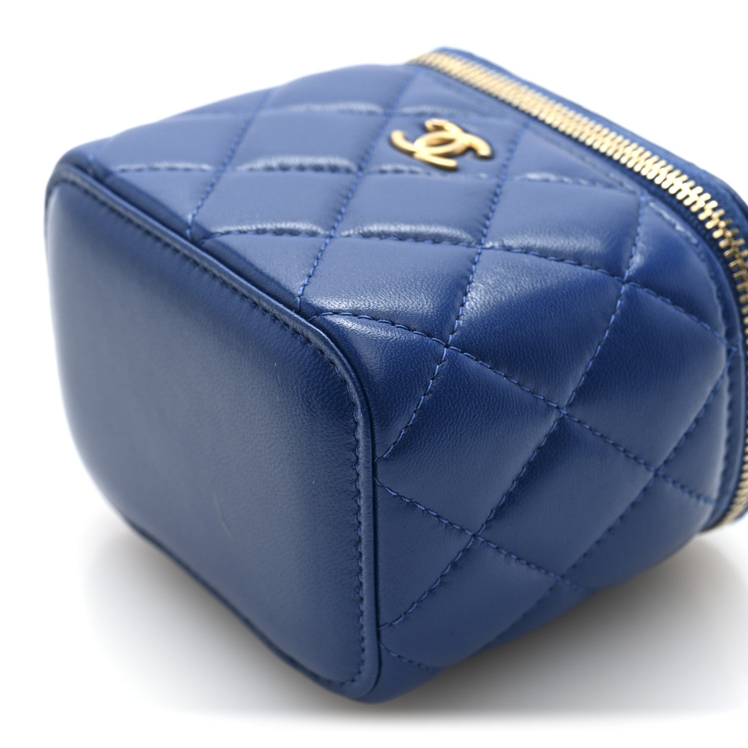 Chanel Lambskin Quilted Pearl Crush Mini Vanity Case With Chain Blue 10 of 11