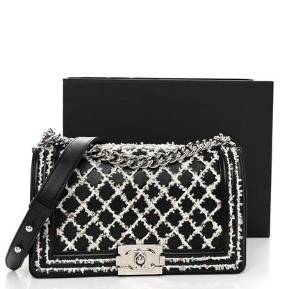 Chanel Lambskin Sequin Embroidered Medium Boy Flap Black White 11 of 11