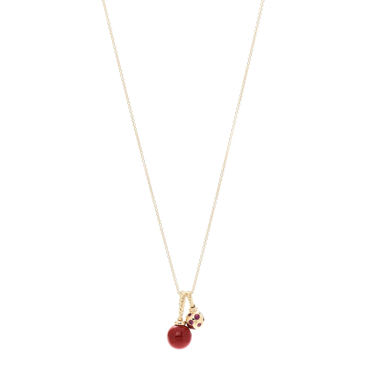 18K Yellow Gold Sterling Silver Ruby Enamel Solari Pendant Necklace Cherry