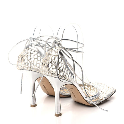 Bottega Veneta Mesh Metallic Nappa Stretch Ankle Tie Sandals 39 Silver 4 of 7