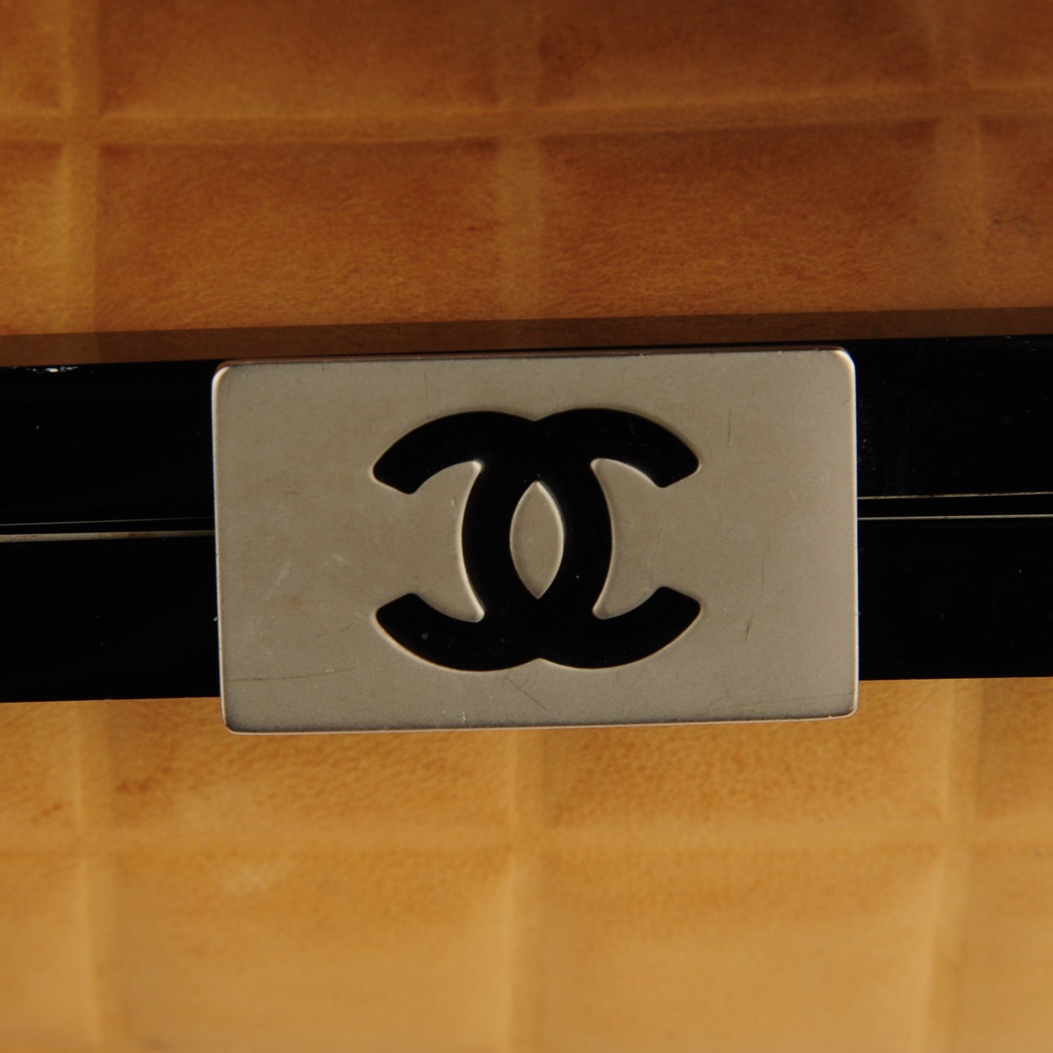 Chanel Lambskin Chocolate Bar Quilted Frame Bag Beige Black 8 of 9