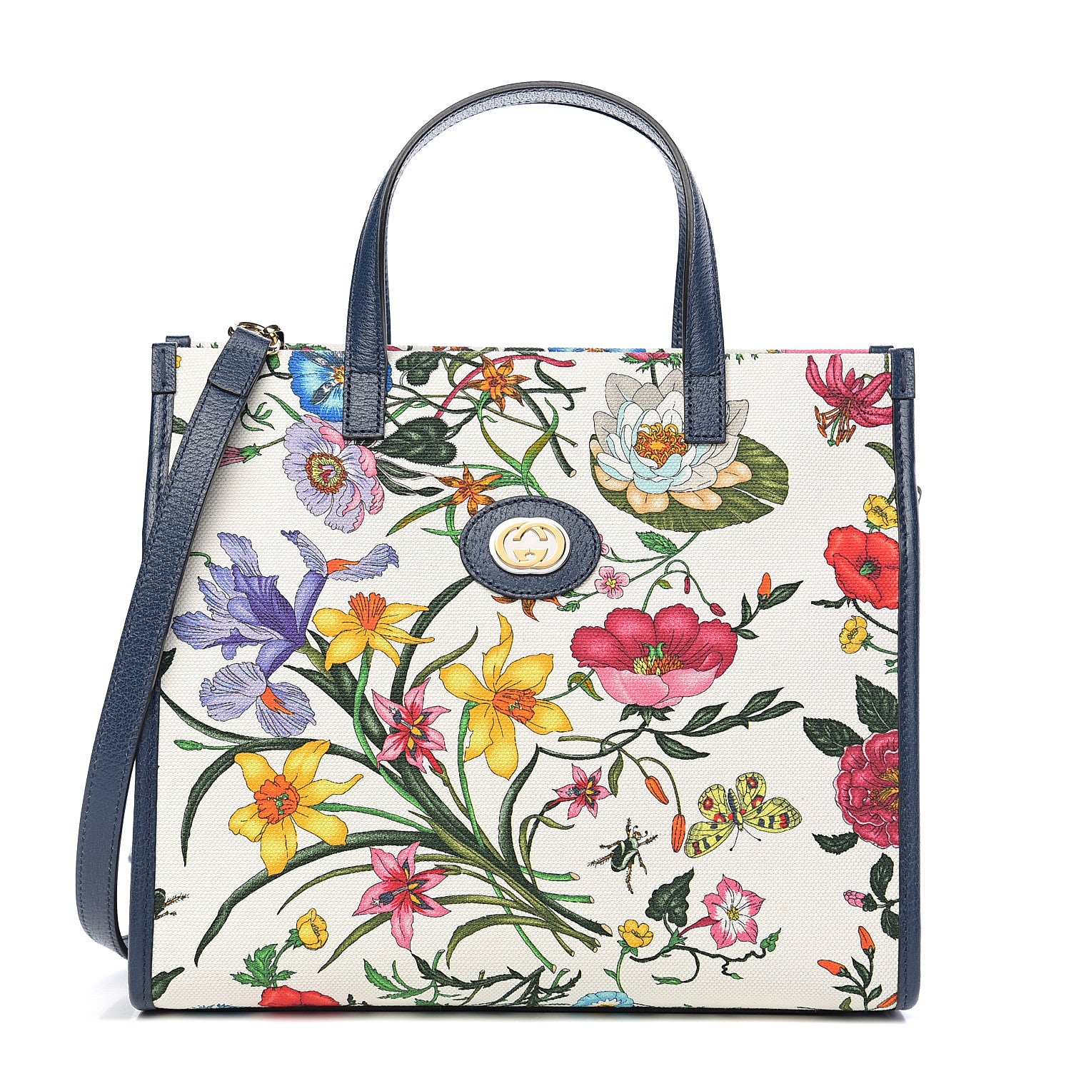 Gucci Canvas Medium Flora Tote White Multicolor Blue Agata 1 of 9