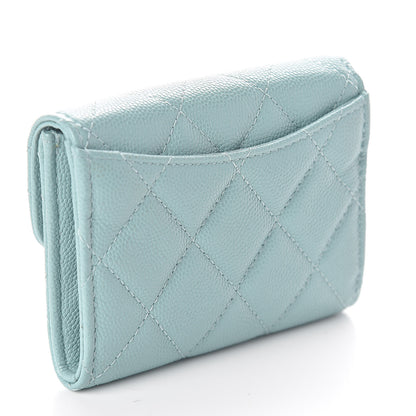 Chanel Caviar Quilted Flap Card Holder Wallet Light Blue 3 of 9