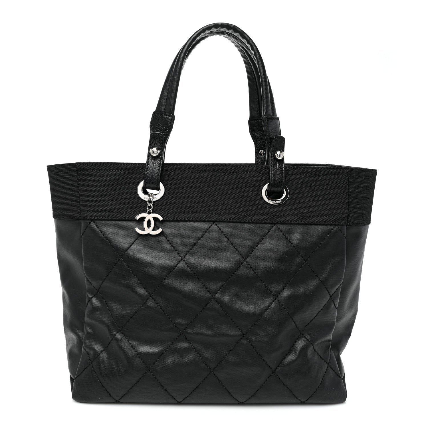 Chanel Coated Canvas Quilted Large Paris Biarritz Tote Black 1 of 7