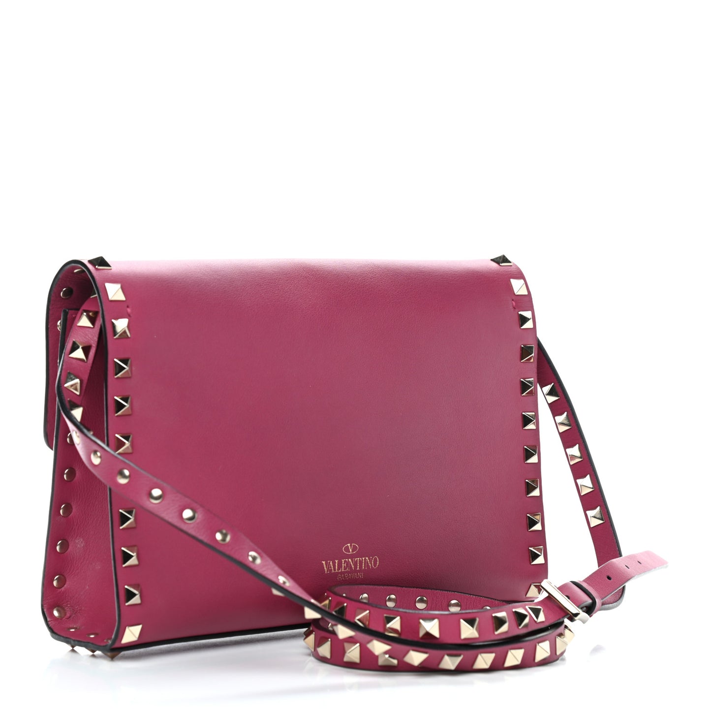 Vitello Medium Rockstud Flip Lock Crossbody Bag Deep Cyclamin