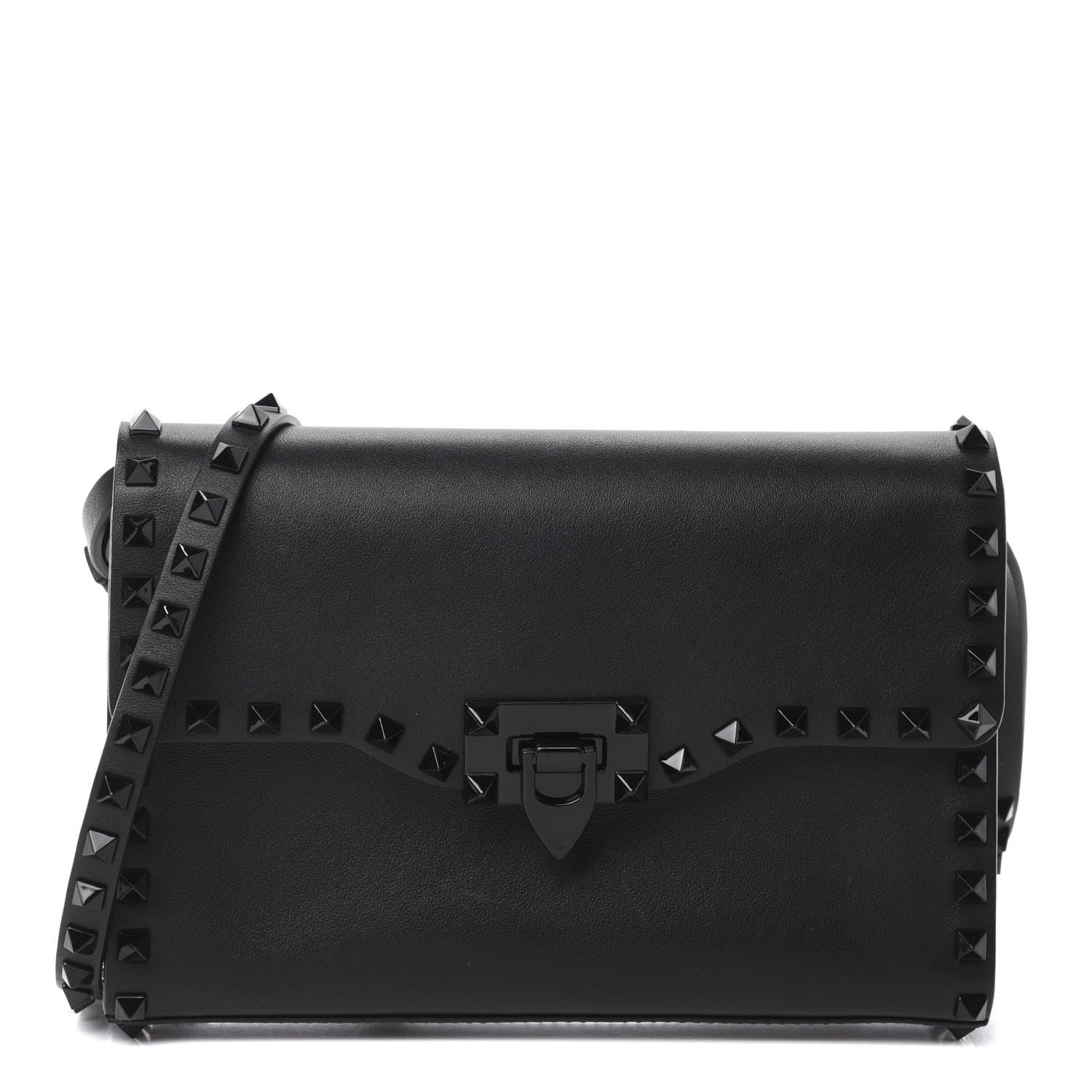 Valentino Garavani Vitello Monochrome Medium Rockstud Flip Lock Crossbody Bag Black 1 of 9