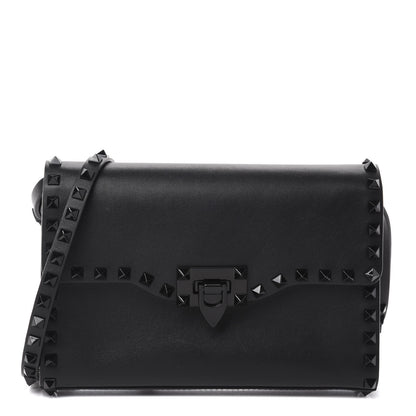 Valentino Garavani Vitello Monochrome Medium Rockstud Flip Lock Crossbody Bag Black 1 of 9