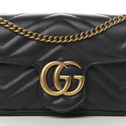 Gucci Calfskin Matelasse Super Mini GG Marmont Shoulder Bag Black 8 of 13