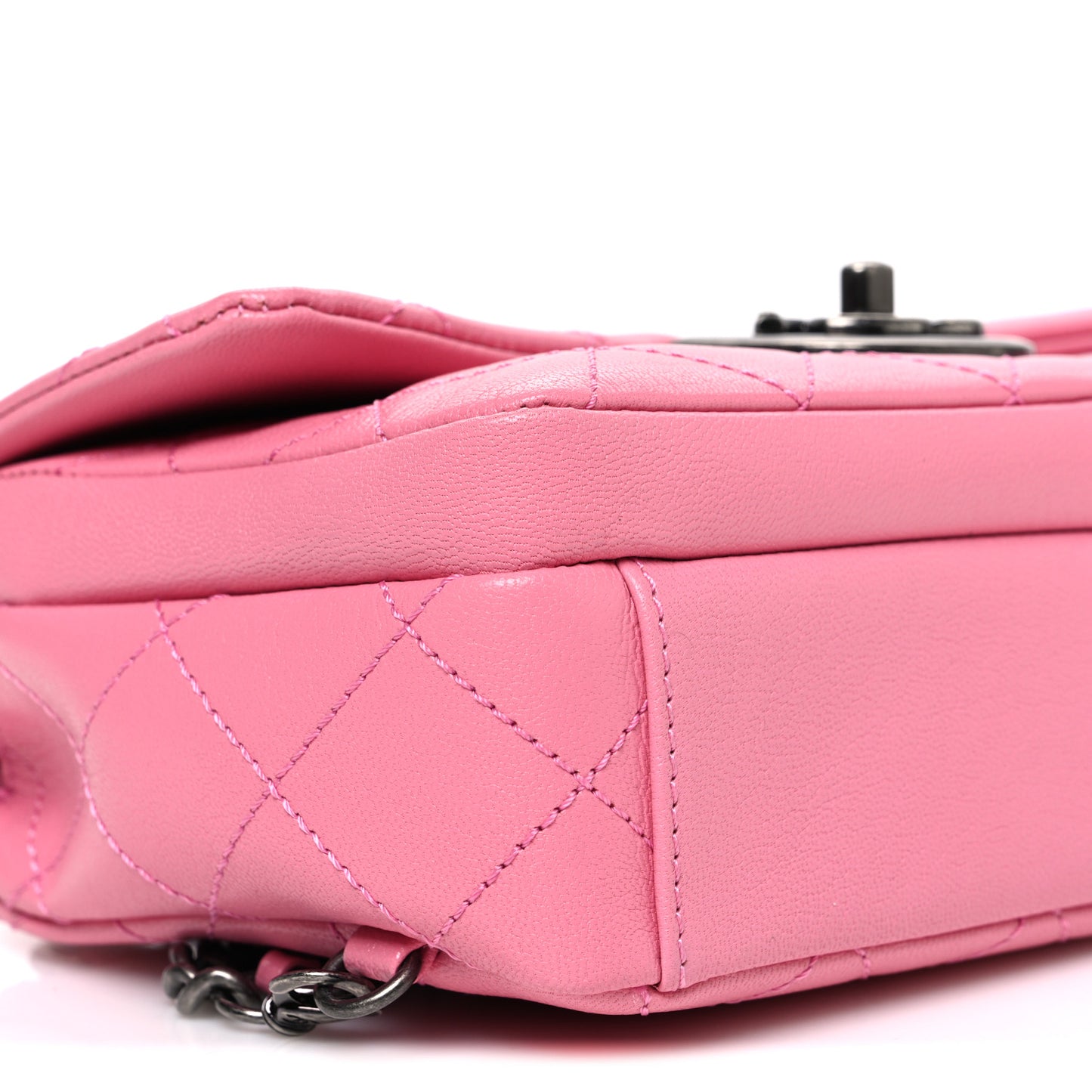 Shiny Goatskin Quilted Small Double Carry Waist Chain Flap Pink