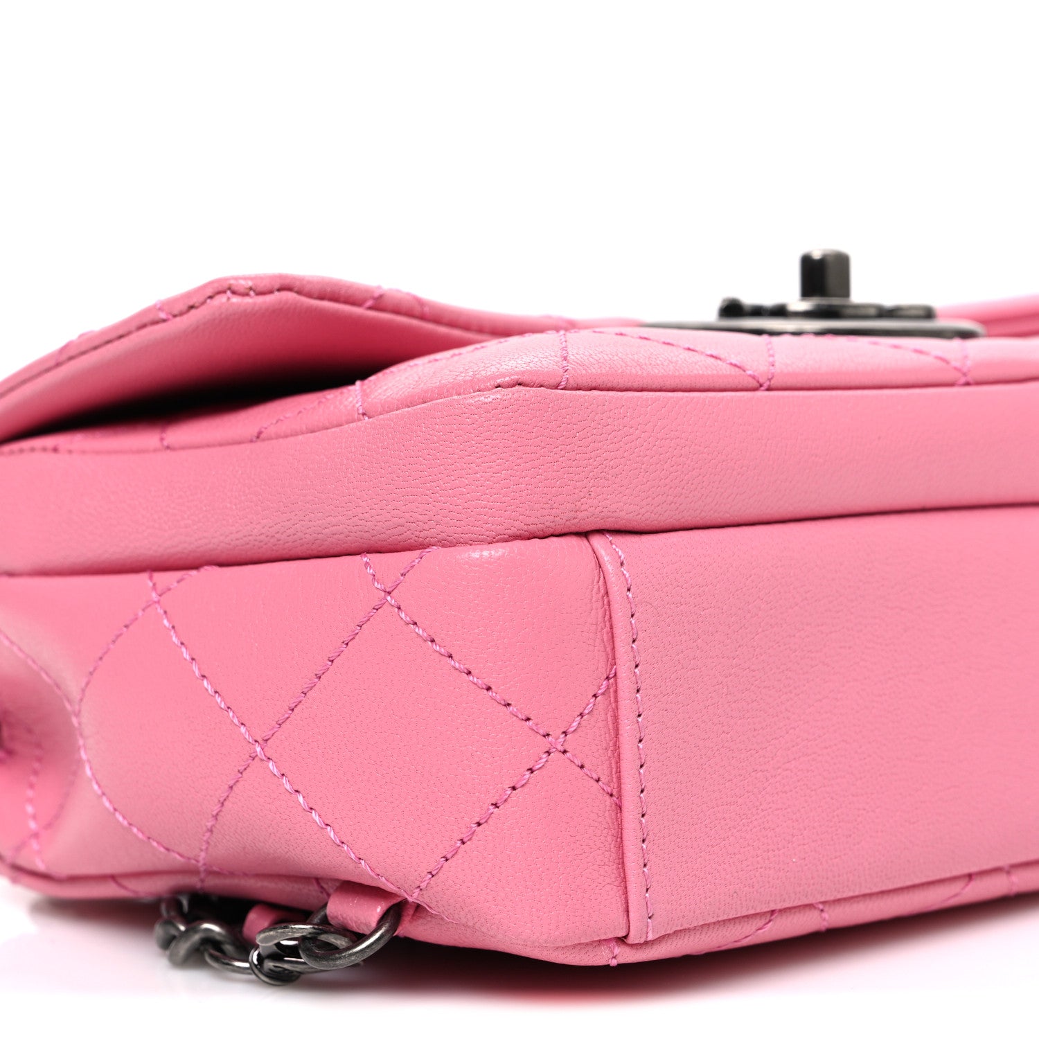 Chanel Shiny Goatskin Quilted Small Double Carry Waist Chain Flap Pink 9 of 10