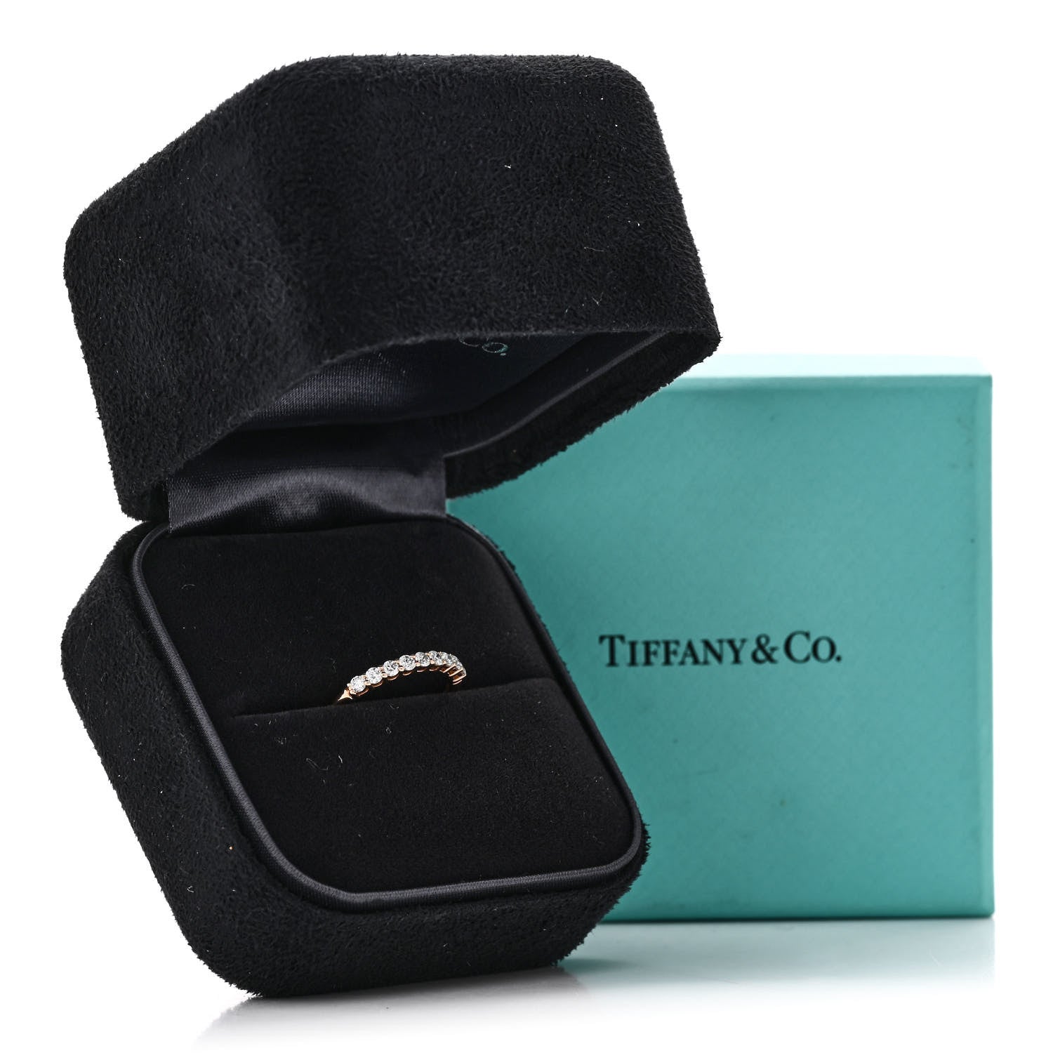 Tiffany 18K Rose Gold Diamond 2mm Embrace Half Eternity Band Ring 53 6.5 6 of 6