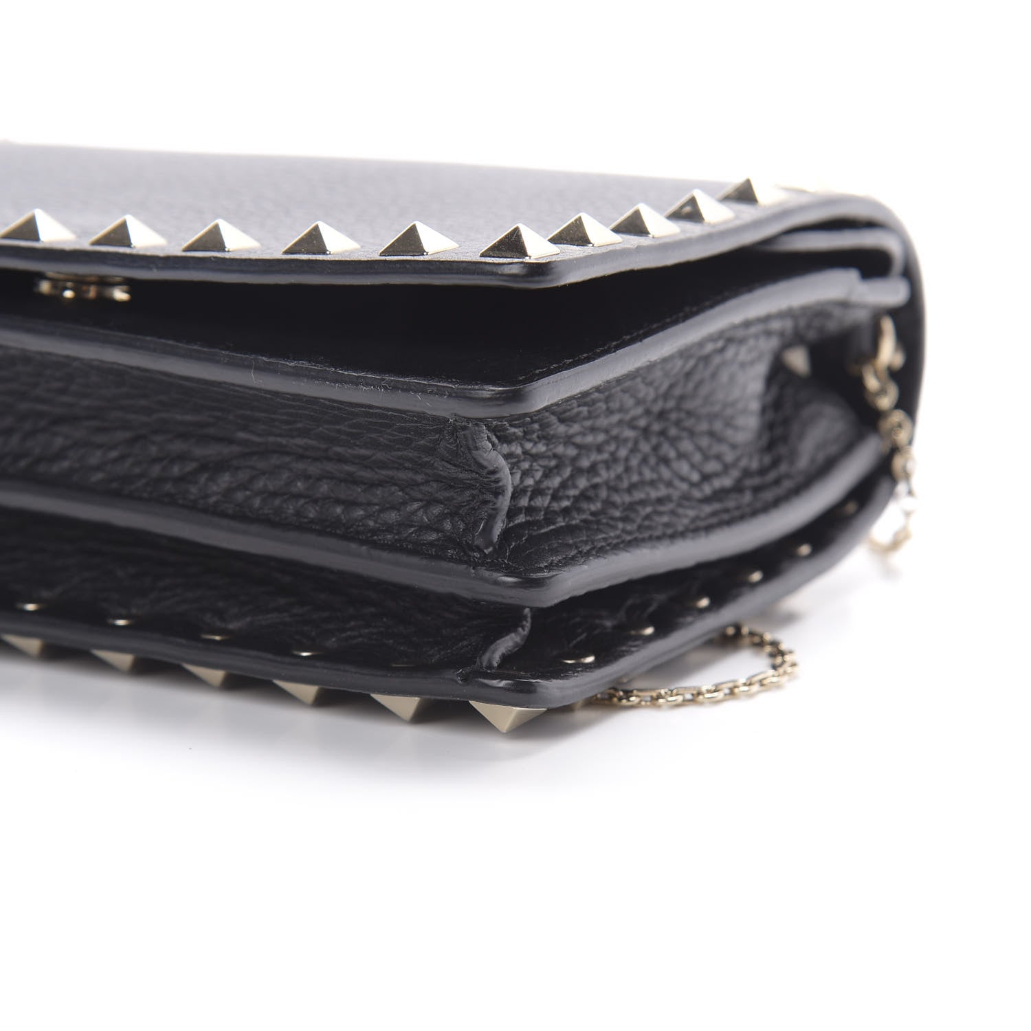 Valentino Garavani Pebbled Calfskin Rockstud Wallet on Chain Black 9 of 11