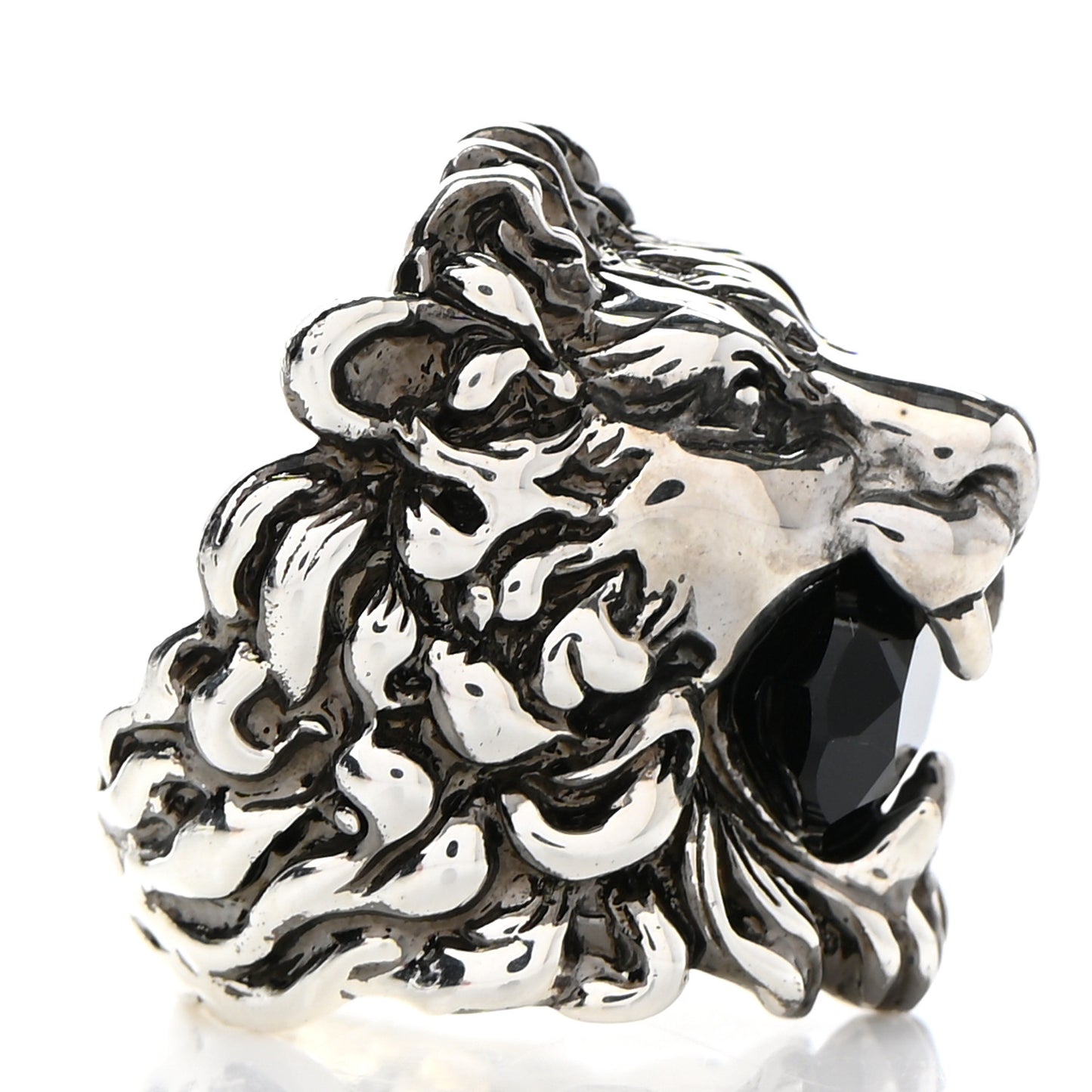 Metal Crystal Lion Head Ring 7.5 Black Aged Silver 56/7.5 Silver