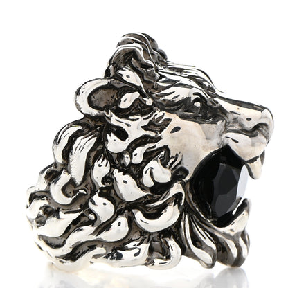 Gucci Metal Crystal Lion Head Ring 7.5 Black Aged Silver 56/7.5 Silver 4 of 8