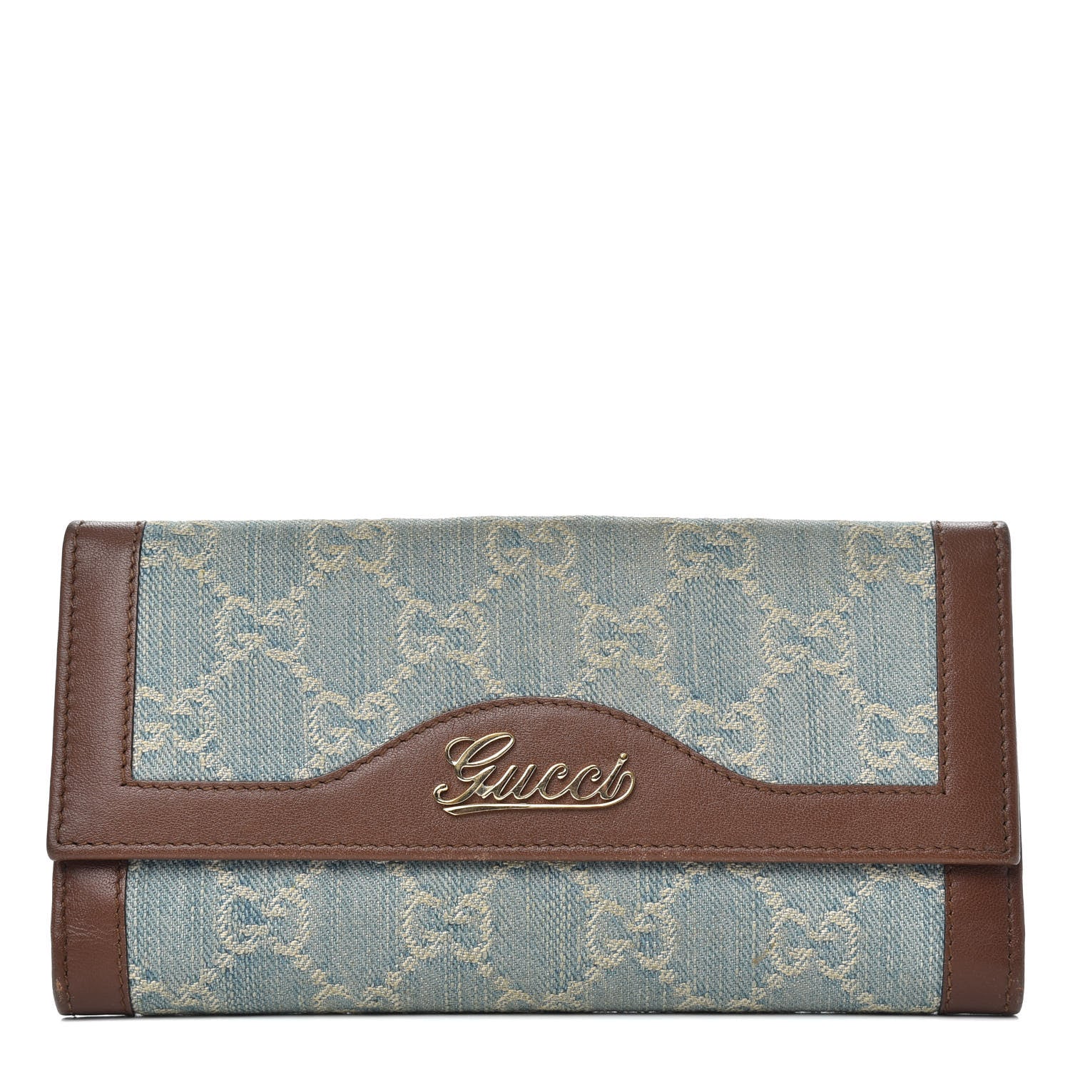 Gucci Monogram Script Continental Wallet Blue Denim 1 of 11