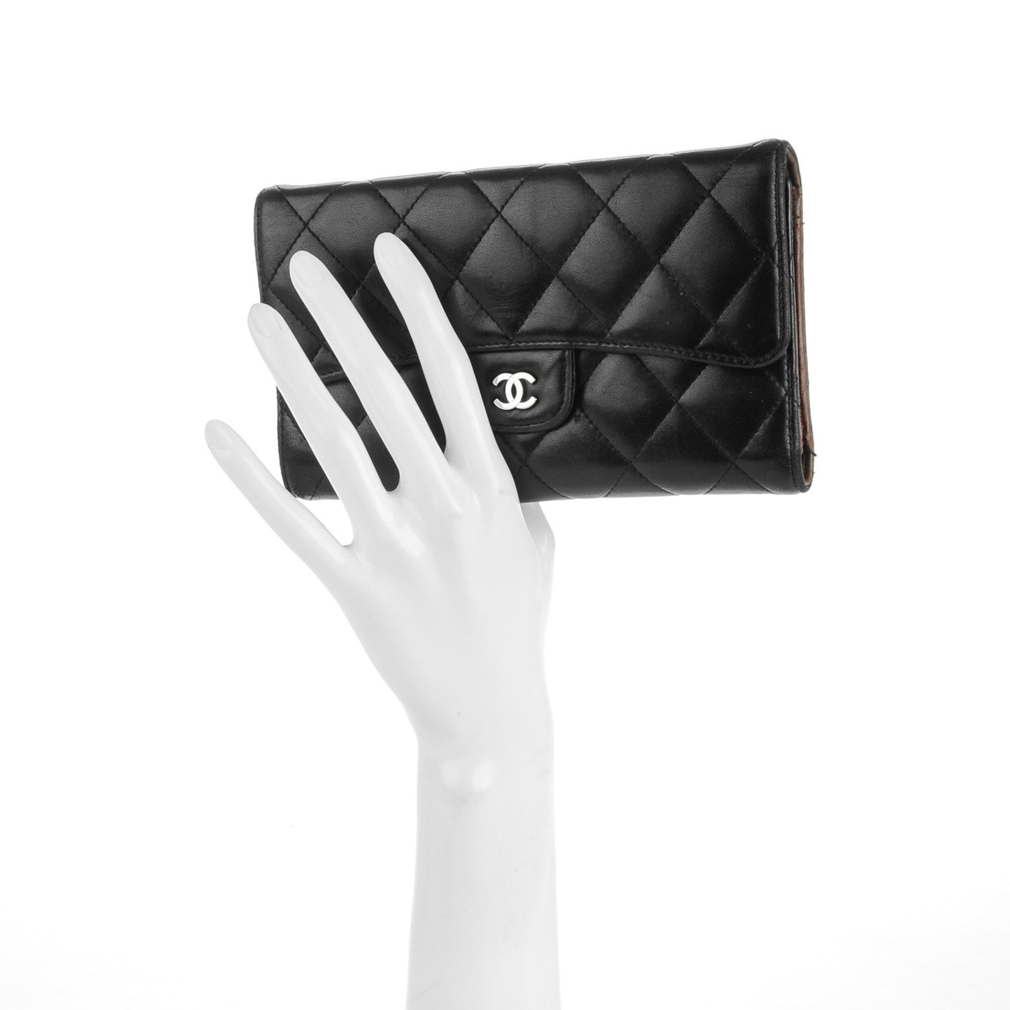 Lambskin Quilted Large Flap Wallet Black