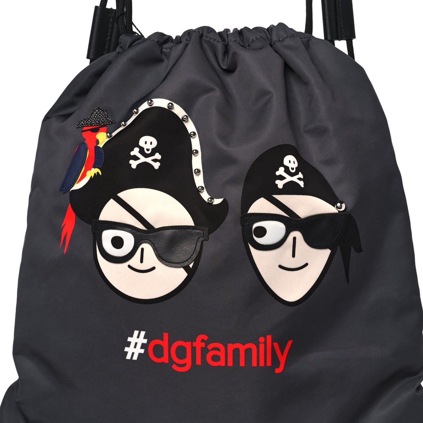 Nylon DG Family Patch Drawstring Backpack Grey