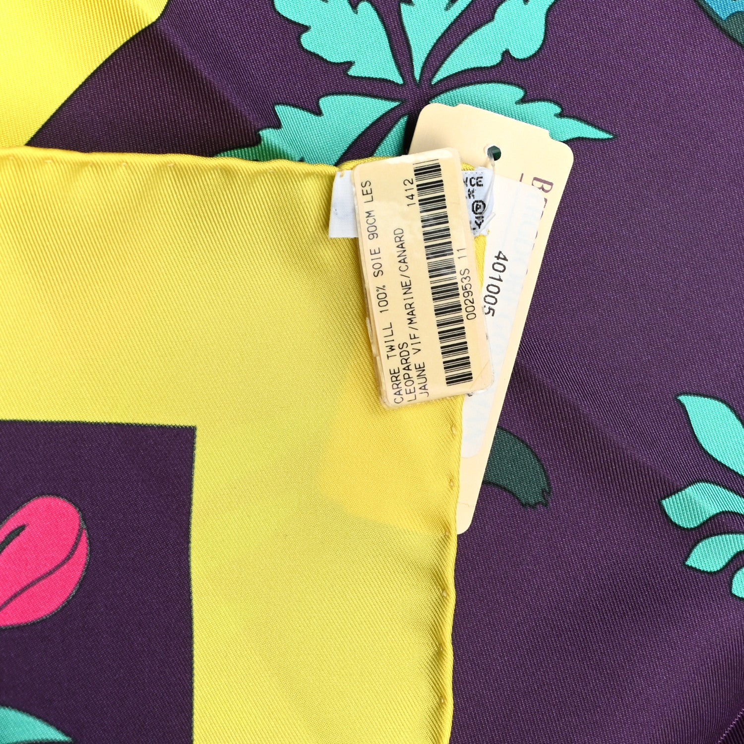 Hermes Silk Les Leopards Scarf 90 Jaune Vif Marine Canard 2 of 5