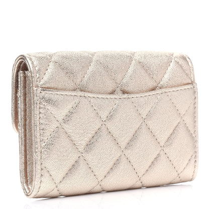 Chanel Metallic Lambskin Quilted Flap Card Holder Wallet Gold 2 of 4