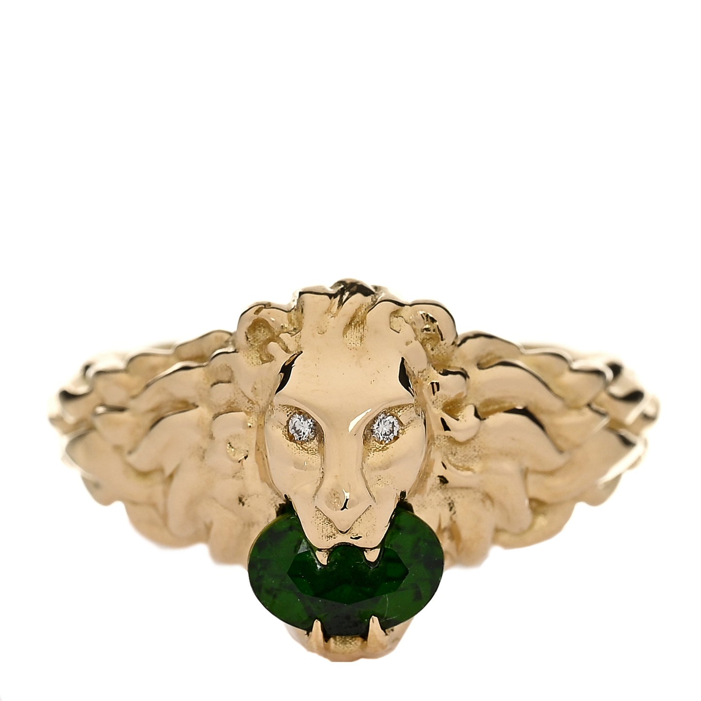 18K Yellow Gold Diamond Chrome Diopside Lion Head Ring 58 8.5