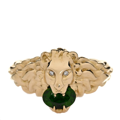 Gucci 18K Yellow Gold Diamond Chrome Diopside Lion Head Ring 58 8.5 1 of 7