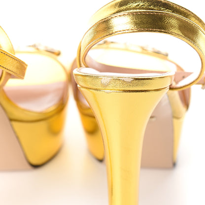 Gucci Malaga Kid Horsebit Platform Sandals 40 Gold 8 of 9