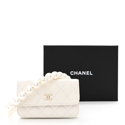 Chanel Calfskin Quilted Maxi Pearls Clutch With Chain White 14 of 14
