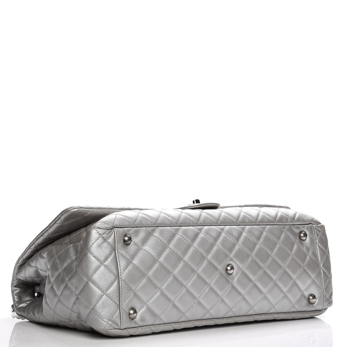 Metallic Caviar Quilted XXL Travel Flap Bag Silver