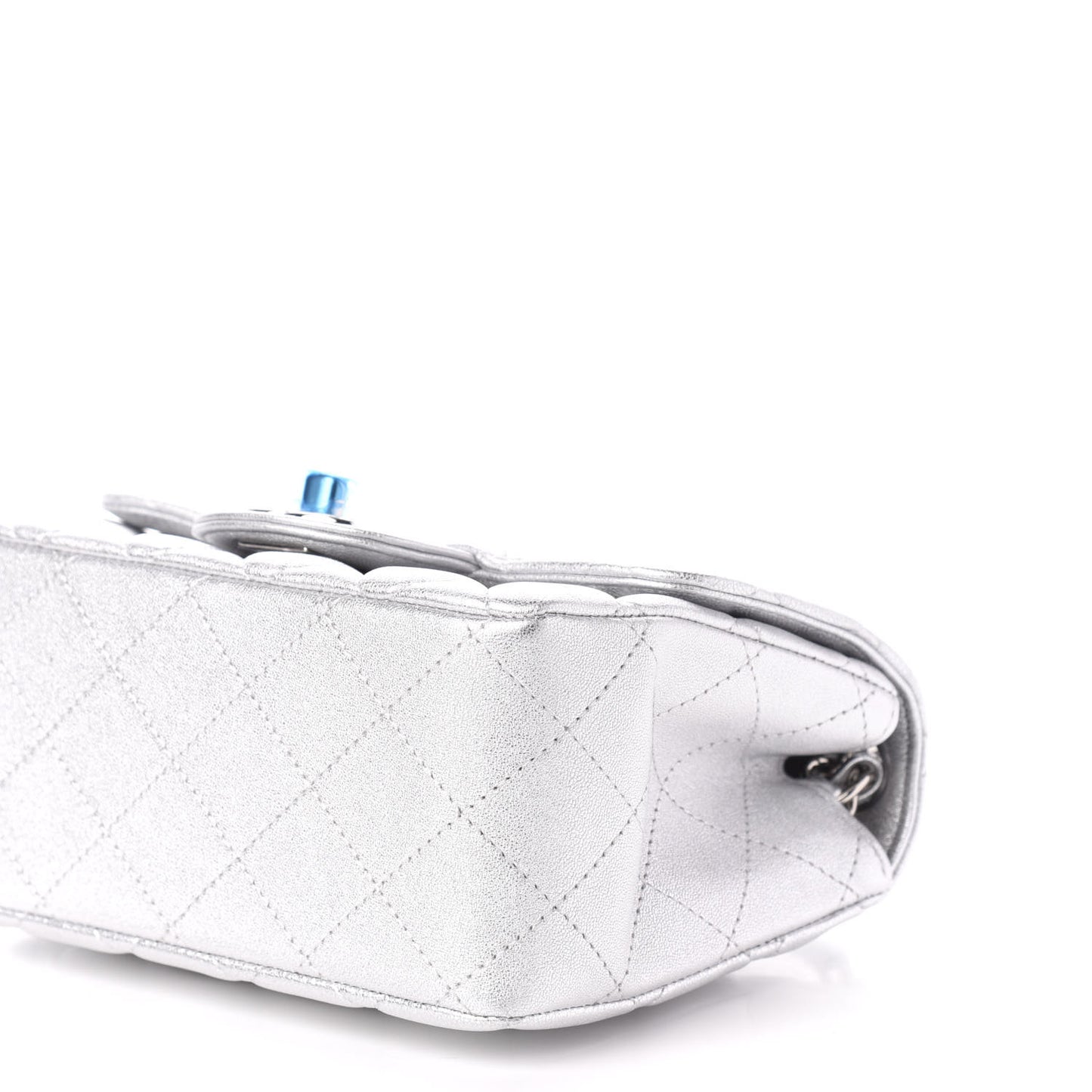 Metallic Lambskin Quilted Mini Square Flap Silver