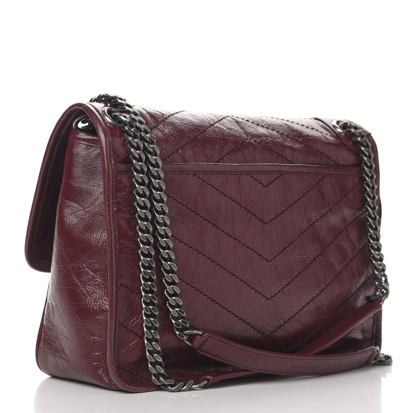 Crinkled Calfskin Matelasse Monogram Medium Niki Chain Satchel Burgundy