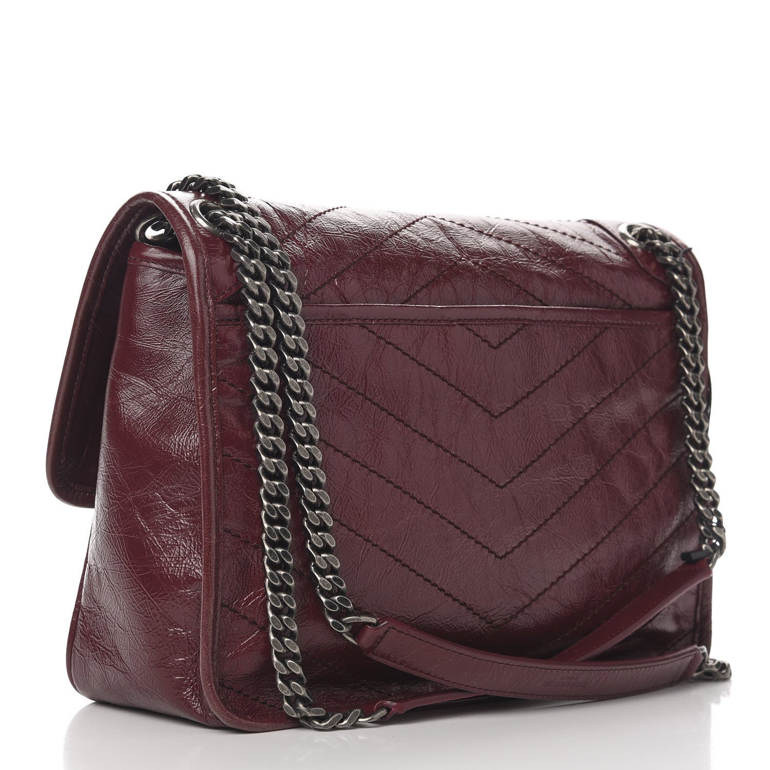 Saint Laurent Crinkled Calfskin Matelasse Monogram Medium Niki Chain Satchel Burgundy 3 of 10