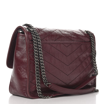 Saint Laurent Crinkled Calfskin Matelasse Monogram Medium Niki Chain Satchel Burgundy 3 of 10