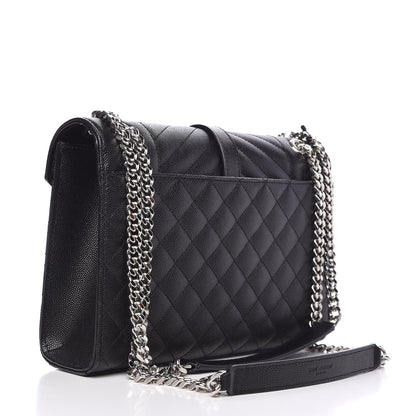 Saint Laurent Grain De Poudre Textured Mixed Matelasse Triquilt Medium Monogram Satchel Black 3 of 8