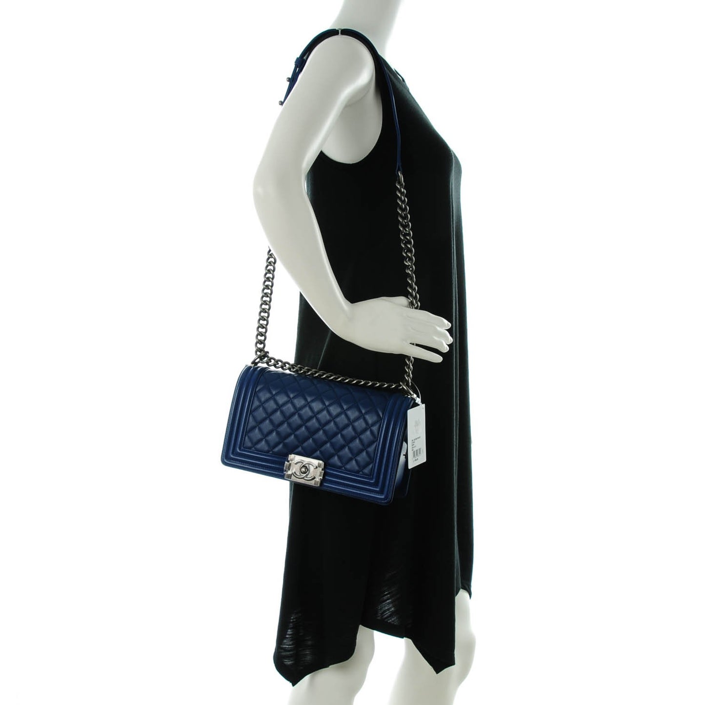 Lambskin Quilted Medium Boy Flap Dark Blue